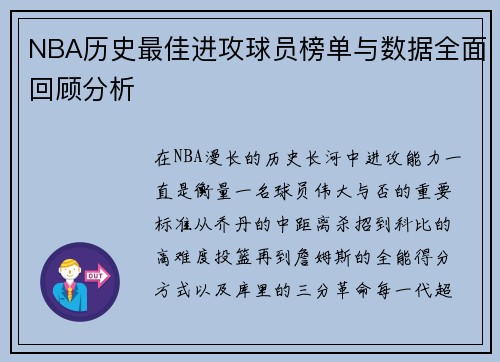 NBA历史最佳进攻球员榜单与数据全面回顾分析