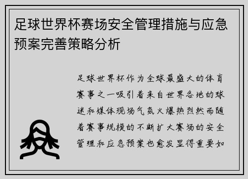 足球世界杯赛场安全管理措施与应急预案完善策略分析